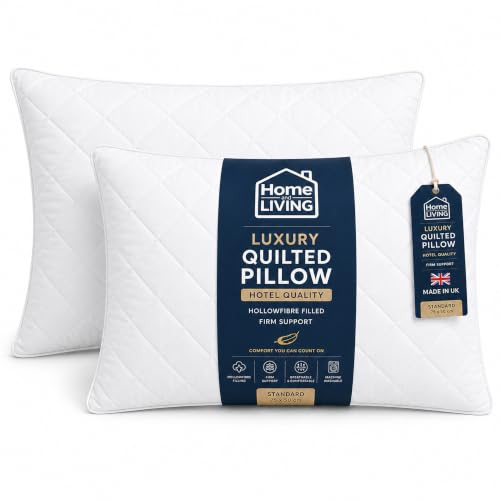 Home and Living Luxury Quilted Pillows 2 Pack | Hotel Quality Firm Pillows Pair | Hollowfiber Filled Side Sleeper Pillow & Support Pillow Set for Back/Neck Relief | Ultimate Sleep Comfort