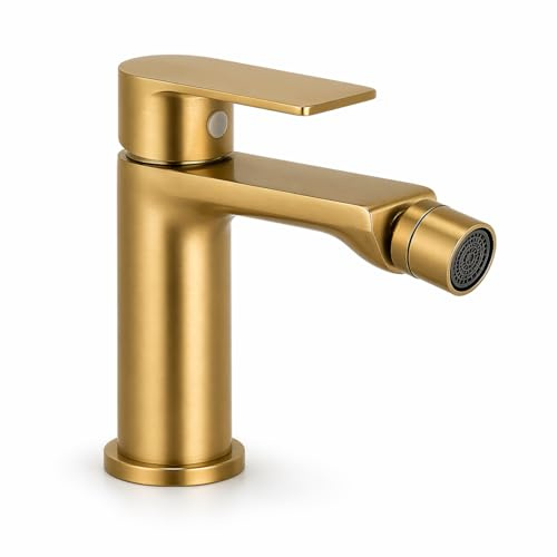 Topolenashop Rubinetto Bidet Monocomando in Ottone Oro Satinato – Miscelatore Bagno per Acqua Calda e Fredda con Aeratore Orientabile Anticalcare, Design Moderno Finitura Oro Opaco | 94018