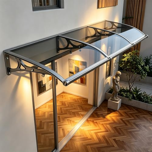 Copriporta Antipioggia - Tettoia per Porta e Finestra - Pensilina Tettoia - per luce naturale, pergola, carport, grandine e intemperie, Antipioggia e Antineve con Accessori