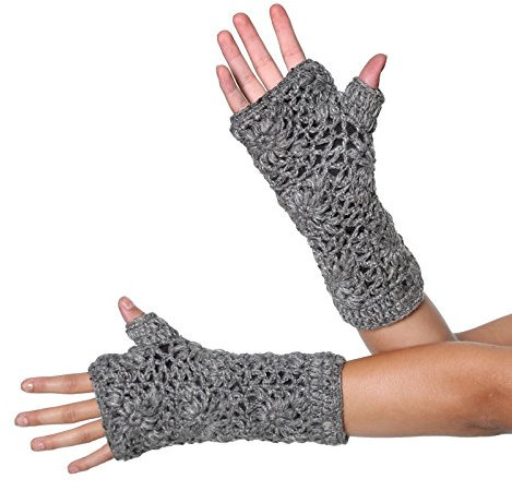 Kunst und Magie Armstulpen Stulpen Handwärmer aus Wolle mit Fleecefutter, Mausgrau/Grey