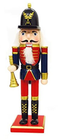 Traditional Wooden CHRISTMAS NUTCRACKER SOLDIER/BUGLER Decoration - RED, BLUE, GOLD - 30cm