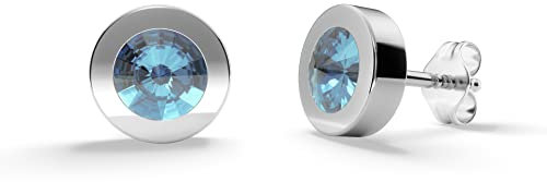 TIABELLE – Ohrstecker LUNA aus Titan mit funkelnden Swarovski® Zirconias – Silberfarbene Ohrringe für Damen – allergenfrei & hautverträglich – Handmade in Germany (7,6mm ø | Aquamarine)
