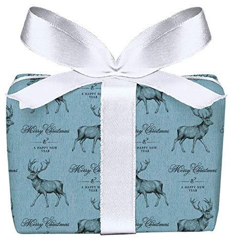 5er Set Weihnachts Geschenkpapier Bögen Hirsch Blau Retro Kraftpapier Look Weihnachten, Adventszeit, Weihnachtspapier Format 50 x 70 cm