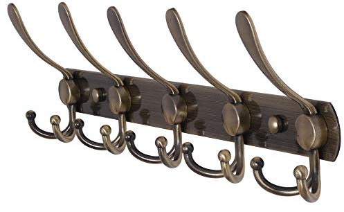 Dseap Garderobenleiste - Schwerlast Garderobenhaken Mit 5 Dreifachhaken, Edelstahl Wandgarderobe, Kleiderhaken Wand, Hakenleiste Garderobe für Mantel Hut Handtuch Handtasche, Bronze