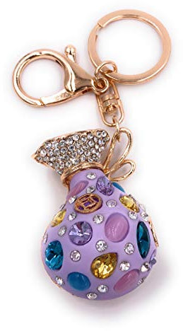 H-Customs Sac pochette Turnpike violet avec pierres pendentif porte-clés en métal