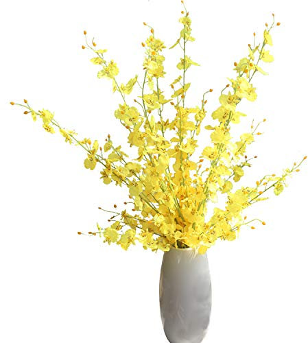 cn-Knight Künstliche Goldene Orchidee für die Dusche, 10 Stück, 99 cm Langer Stiel, tanzende Dame, Orchidee aus Seide, Oncidium für Heimdekoration, Herzstück, hohe Vase, DIY Hochzeitsstrauß, Gelb