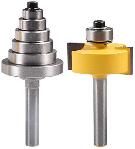 KATUR Rabbet Router Bit with 6 Size Interchangeable Bearing Set Woodworking Milling Cutter(1/4Shank)