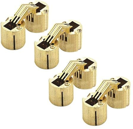 Bisagras de acero inoxidable de 8 mm, 10 mm, 12 mm, 14 mm, 16 mm, 18 mm, latón, 180 grados, forma de barril, bisagras ocultas para caja de madera, puerta, armario, encimera (4 unidades), dorado