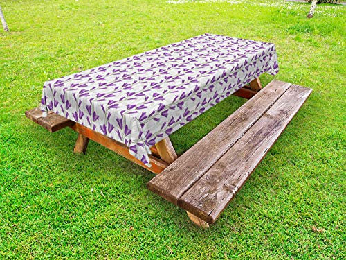 ABAKUHAUS Jugendstil Outdoor-Tischdecke, Glockenblumen Bouquet, dekorative waschbare Picknick-Tischdecke, 145 x 305 cm, Reseda Grün Violett