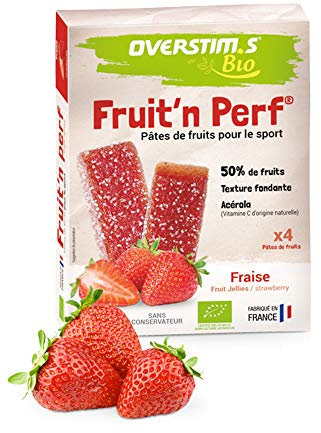 OVERSTIM.s - Pates de Fruits Bio pour le Sport (4 Unités) - Fraise - 100% issu de l'agriculture biologique - 50% de fruits bio - Texture moelleuse et savoureuse - Acérola bio