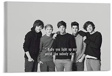 RUIQIU 1D Poster One Direction A Pop Boy Band Schwarz / Weiß Leinwand Kunstposter und Wandkunstdruck, modernes Familienschlafzimmer, 20 x 30 cm