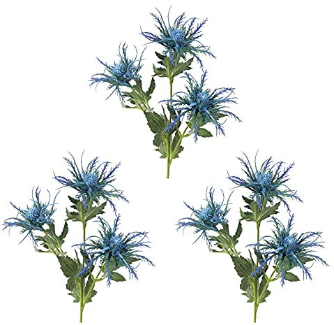 BELUAPI Künstliche Distel Blume 3 Zweige Künstliche Distel Blume Bouquet Künstliche Distel Spray Eryngo Simulation Meer Stechpalme Künstliche Blumen Seidendistel Spray Eryngium