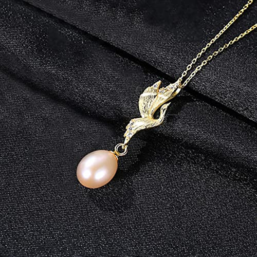 LOKILOKI 925 Sterling Silber Lebendige Kranich Anhänger Halsketten Dünne Kette Natürliche Perle Edlen Schmuck Frauen Mädchen