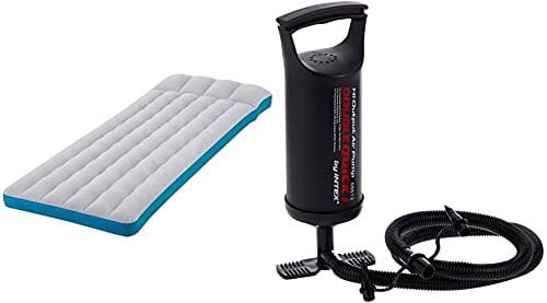 Intex Camping-Luftmatratze, 67998, bunt, 72x189x20 cm & Double Quick 2 Hand Pumpe - Luftpumpe - 36 cm - Mit 3 Düsenaufsätze
