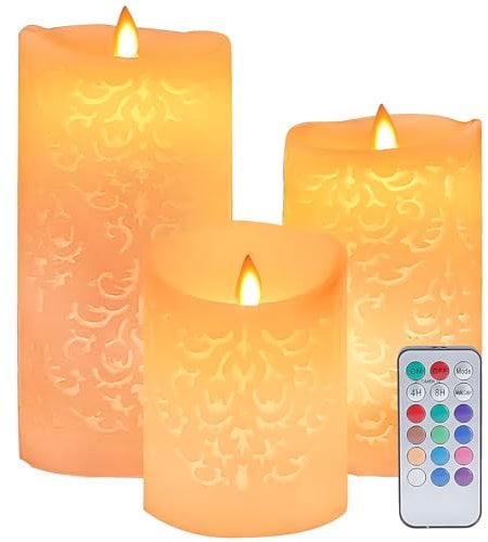MULEVIP Candele LED con Telecomando - Senza Fiamma, a Batteria, Elettriche per Compleanno, Festa, Matrimonio, Hotel, Decorazione - Set da 3 Pezzi