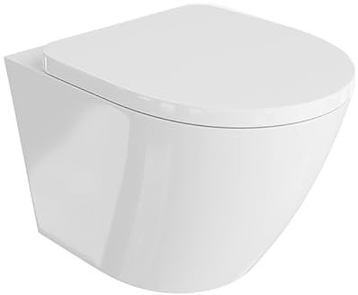domino LAVITA Wand-WC SOGO WC Sitz Hänge Toilette Toilettendeckel mit Absenkautomatik & Metallscharniere Toiletten Spülrandlos Hängend Toilettenbecken 365x490x395 mm Weißer Glanz