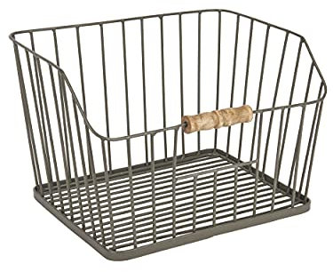 KitchenCraft Living Nostalgia Large Wire Storage Basket for Kitchen, Bathroom Counter or Wall Mounted Storage, 23.5 x 28.5 x 19 cm, Grey
