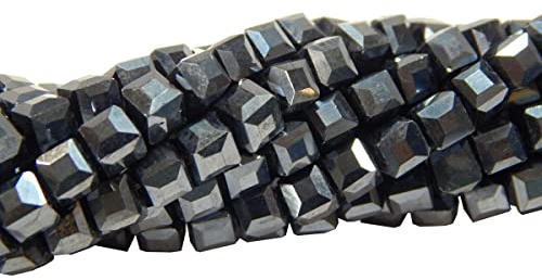 Perlin 40stk Böhmische Kristallperlen 4mm, Tschechische Perlen Glasschliffperlen Glasperlen, Würfel, CZ Beads (Metallic Schwarz)