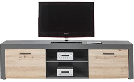 Inter Link - TV Kommode - TV Möbel - TV Konsole - 2 Türen - 2 Fächer - Anthrazit und Artisan Eiche Nachbildung - Corbeto TV2
