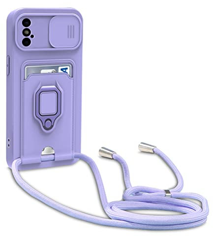yanasuo Schiebe Kameraschutz Silikon Handykette Hülle kompatibel mit iPhone XS/X, Metall Ring Halter Handy Cover,Verstellbarer Halskette Handyhülle-Lila