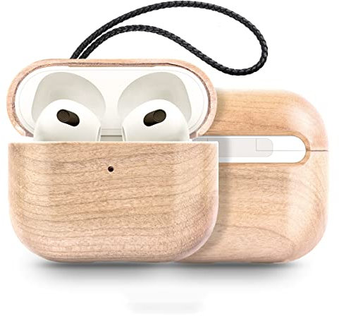 FAOONNMY Schutz Hülle aus Holz für AirPods 3 (2021) Kopfhörer, Tragbare Premium Holz Volle Hartschale Case Cover mit Lanyard Kompatibel mit AirPods 3rd Generation, Unterstützt Kabelloses Laden Maple