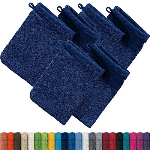 Erwin Müller Waschhandschuh Heidelberg 6er- Pack, 100% Baumwolle Marine Größe 15x21 cm- weiche Qualität, saugstark und strapazierfähig - praktisch durch Schlaufe (weitere Farben)