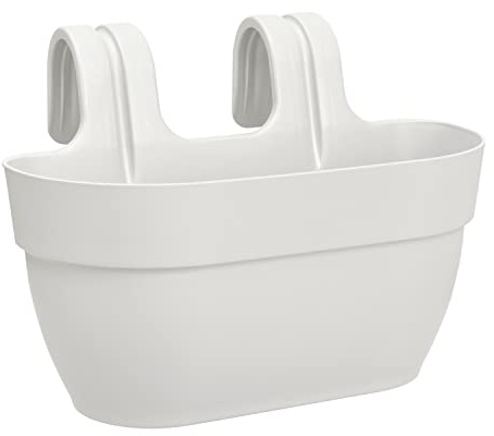 Muddy Hands Hanging Planter Outdoor Garden Fence Balcony Rail Railing Flower Herb Trough Plant Pot (Medium, White)
