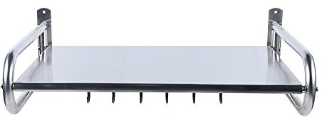 Soporte para microondas de acero inoxidable para microondas, estante de cocina montado en la pared, estante para microondas con 6 ganchos, estante de una sola capa, soporte para microondas, soporte de