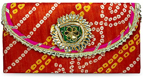 HOME GENIE Womens Gotta Patti Purse/Hand Clutches | Designer Stylish | for Party,Wedding & Regular use (Orange)