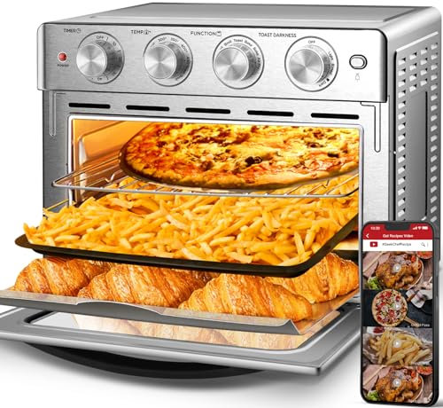 Geek Chef Friggitrice ad aria, 6 fette, 26 QT, tostapane ad aria, forno, friggere, arrostire, riscaldare, friggere, senza olio, forno a convezione extra grande, acciaio inossidabile, elencato ETL