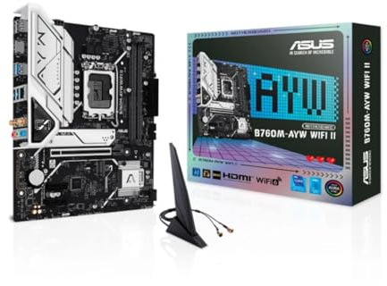 ASUS B760M-AYW WIFI II, Scheda Madre Intel mATX, Slot DDR5, Nera | LGA 1700, PCIe 5.0, Due Slot M.2, Ethernet Realtek 2.5Gb, Wi-Fi 6, HDMI 2.1, SATA 6 Gbps, Porte USB da 5Gbps, Aura Sync