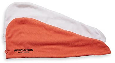 Revolution Haircare Mikrofaser-Haartuch, 2er Pack, schnell trocknend & reduziert Frizz, saugfähiges Turban-Handtuch, Weiß/Koralle