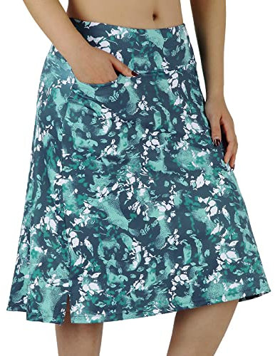 BELEROY Knielange Skorts für Damen mit Taschen, Midirock mit integrierten Shorts, Golf, Tennisrock für Freizeit, A-dark green, Klein