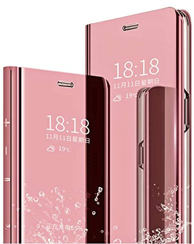 MLOTECH cover per Samsung Galaxy S23 Ultra Custodia + Pellicola Protettiva [2 Pezzi] Flip Clear View Specchio Standing Cover Anti shock Placcatura Smart Cover Oro rosa