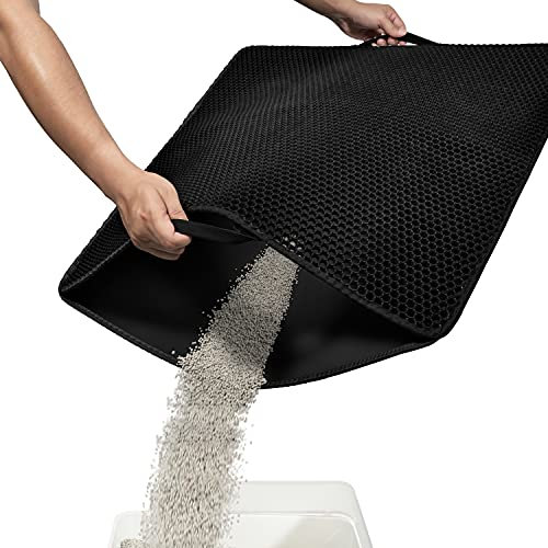 Conlun Katzenstreu Matte Katzenklo Matte 76x61cm, Wabenförmiges Doppellagiges Design, Urin- und Wasserdichtes Material, Katzenklo Unterleger Schwarz