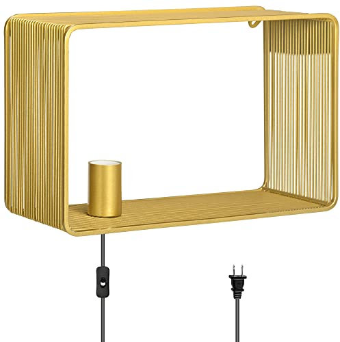 HOMCOM Wandleuchte Innen Wandlampe mit E27 Fassung, Nachttischlampe, Flurlampe mit Kippschalter für Wohnzimmer, Schlafzimmer, Metall, Gold, exkl. Glühbirne