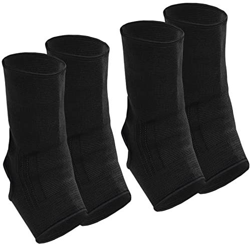Geyoga 2 Pairs Muay Thai Ankle Support Compression Ankle Sleeve Boxing Foot Braces for Men Breathable Women Foot Wraps Support for Martial Arts Kickboxing Gym Running(Black,L)