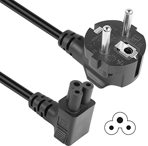 GELRHONR 1,5M Netzkabel CEE7 Auf IEC 320 C5 Buchse, Kleeblattkabel, Micky-Maus Stecker Laptop Netzteilkabel für Scanner, Drucker Und LED TV Monitore - Schwarz (Up Angle C5)