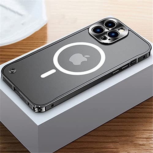 GINASH Estuche de Marco de Metal galvanizado de Lujo para iPhone 11 12 13 14 Pro MAX 12 13 Mini 14Plus Estuches de teléfono con Placa Posterior de acrílico Esmerilado, Negro 2, para iPhone 14