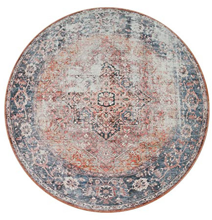 Paco Home Waschbarer Teppich Wohnzimmer Schlafzimmer Rund Vintage Muster Moderne Deko Orientalisch Ornamente Bordüre, Grösse:200 cm Rund, Farbe:Bunt 3