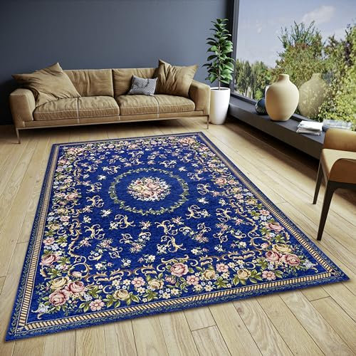 Hanse Home Nour Design Teppich Orientalisch – Flachgewebe Orient Blumen Muster, Anti-Rutsch Unterseite, hochwertig gewebt für Wohnzimmer, Schlafzimmer, Esszimmer, Flur – Blau Multifarben, 75x150cm