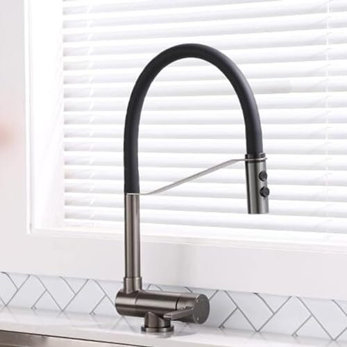 JQFDD Miscelatore Cucina Pieghevole Sottofinestra, Rubinetto Cucina Abbattibile Ottone Acqua Fredda e Calda modalità Doccia Multifunzione, Miscelatore da Cucina Sottofinestra-Grigio