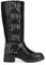 BOSANOVA Stivali alti stile biker realizzati con dettaglio ad anello metallico e fibbie decorative sulla canna e suola piatta con tacco leggero da 4,7 cm senza chiusura. Scarpe da donna, Nero , 40 EU