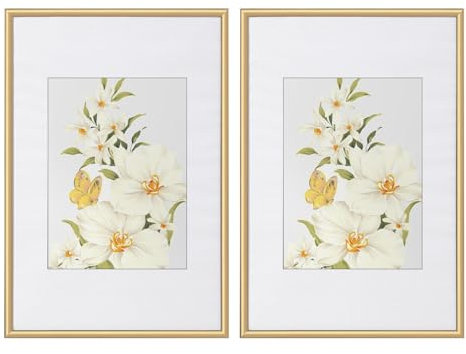 WOLTU Bilderrahmen 15x20 cm Set of 2 Fotorahmen aus Kunststoff mit Passepartout, Posterrahmen zum vertikalen oder horizontalen Aufhängen/Aufstellen, Collage Wanddeko, Gold