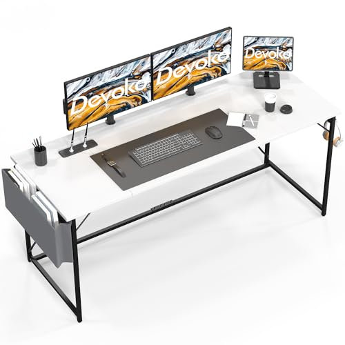 Devoko Scrivania per Computer 140 x 50 x 75 cm, Scrivania Piccola, Scrivania PC da Ufficio, Scrivania salvaspazio per Studio, Camera da Letto,Stile Industriale, Struttura in Metallo, Bianco