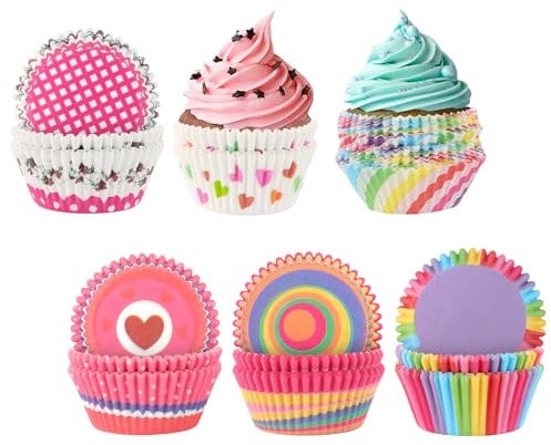 NVIYAM 300 Piezas Moldes de Papel para Muffins/Magdalena Láminas MetáLicas para Cupcakes Cápsulas Magdalenas Papel para Cupcakes Moldes Magdalenas Papel para Magdalenas Envoltorios Coloridos