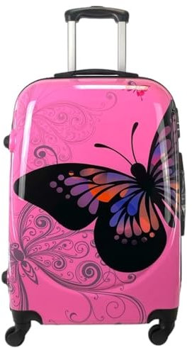 COSHANO Maleta de Viaje Equipaje para Viajar en avión 4 Ruedas giratorias Estampado Mariposa candado de combinación (Grande - Rosa)