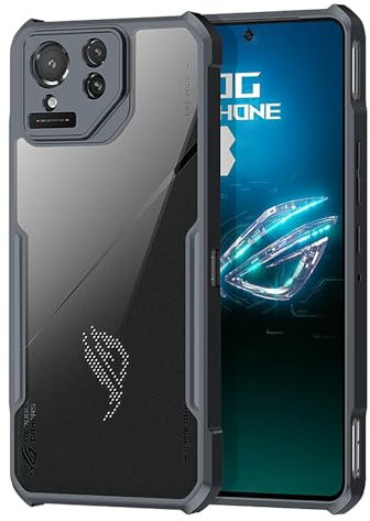 GIOPUEY Custodia per ASUS ROG Phone 8 PRO, Cover Rigida in PC + Morbida in TPU, Alta Trasparenza, Custodia Trasparente, Airbag Anti-Caduta, Nessun Ingiellimento - Black