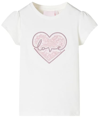 Kinder T-Shirt mit Pailletten-Herz Mädchen Kurzarm Rundhalsausschnitt Ecru 116
