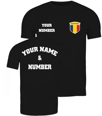 lepni.me Personalisiertes Herren-Fußballtrikot Rumänien-T-Shirt | Name und Nummer | Rumänische Flagge, Abzeichen | Fußball-Europameisterschaft 2024 (M Schwarz Mehrfarben)